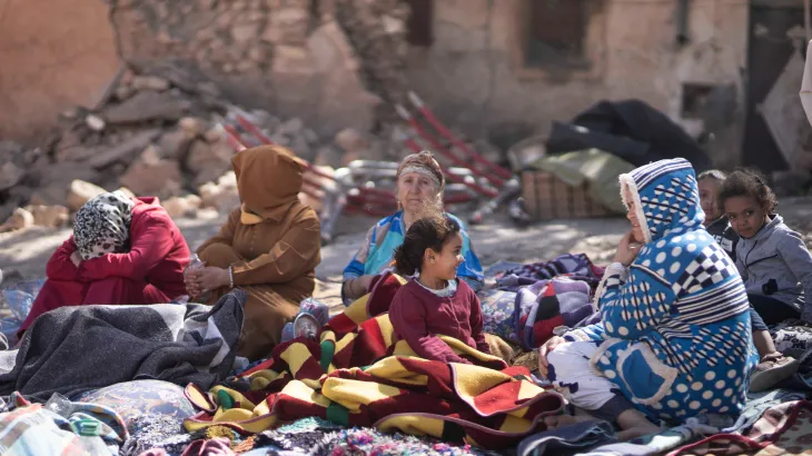 Morocco Earthquake - people in open area street spending their nights.