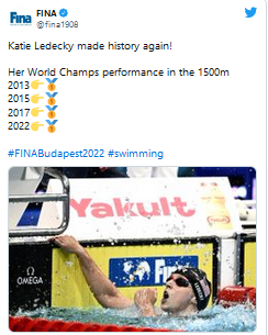 Ledecky Captures her second gold while breaking Ceccon's record - Asiana Times