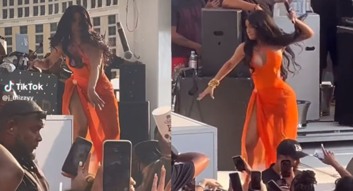 still from the video showing Cardi B throwing her mic at the fan who threw drink at her.