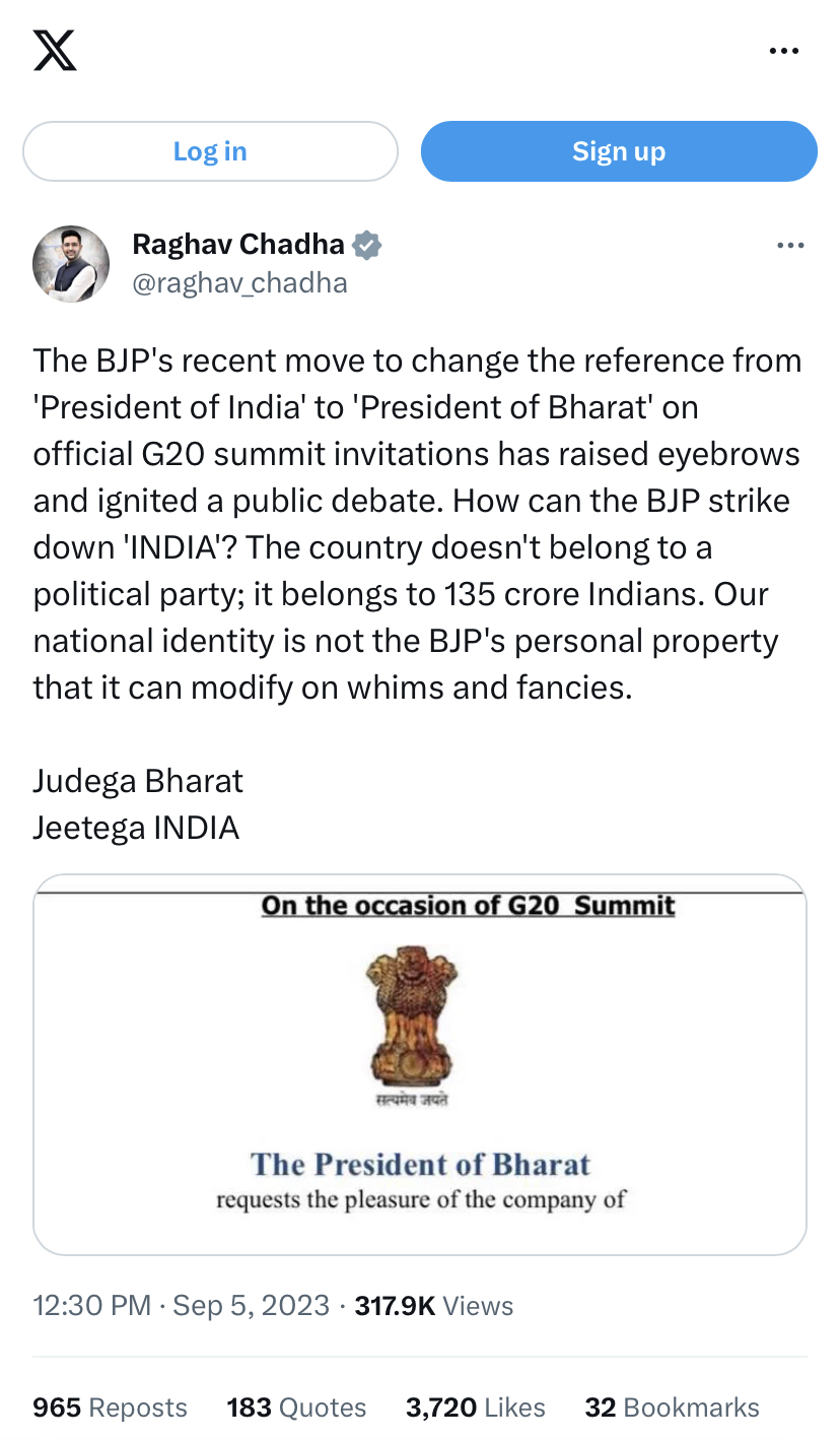 INDIA renamed Bharat? Invite for G20 dinner generates row.  - Asiana Times