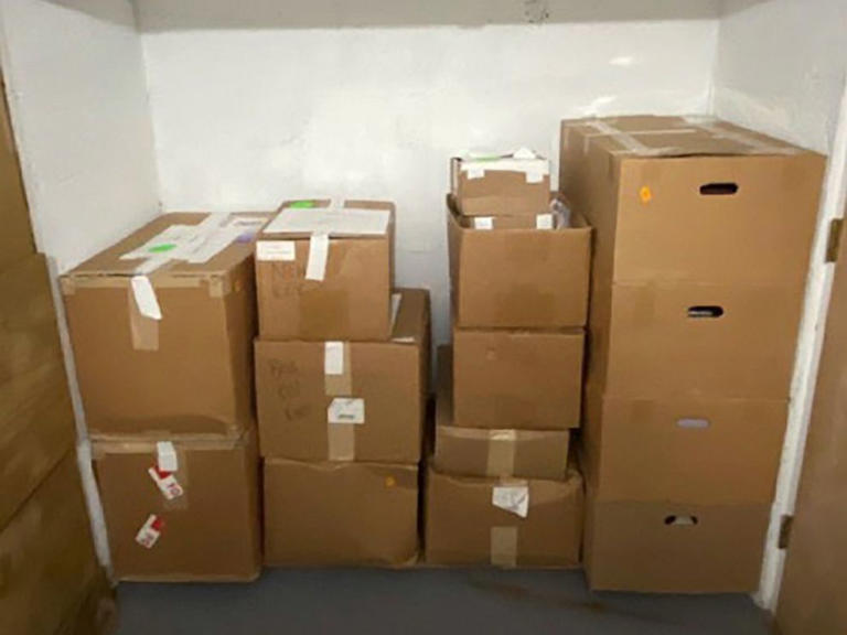 A photo contained in the indictment released on June 9, 2024, from the U.S. Southern District of Florida, shows boxes of potentially sensitive documents that were found at Mar-a-Lago in Palm Beach, Fla. (Image Source: FBI via US Southern District of Florida)