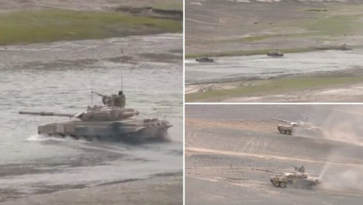 Indian Army tanks, combat vehicles carry out drills to cross indus river. - Asiana Times