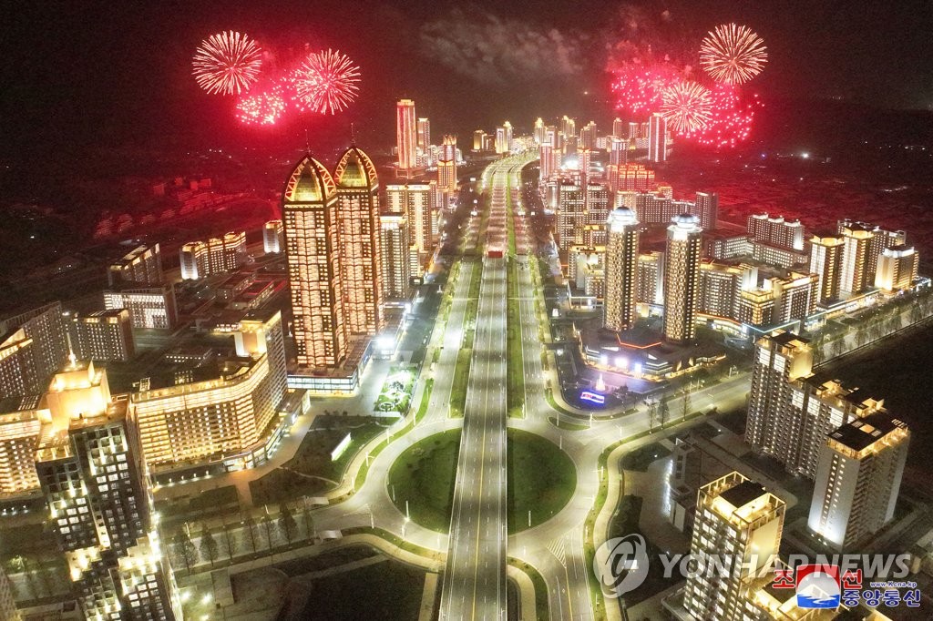 Sky light up with firecrackers in Hwasong, Pyongyang