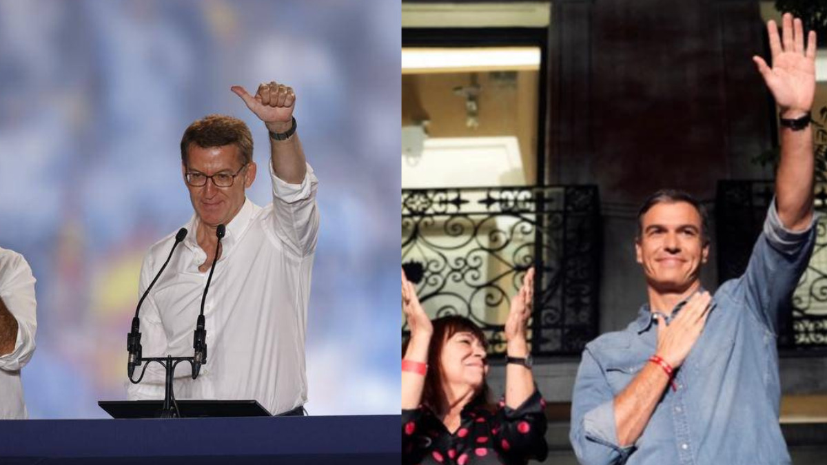 PP’s leader, Alberto Nunez Feijoo [left side] and PM Pedro Sanchez[ right side].
