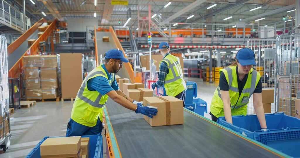 Warehouse worker efficiently managing inventory with pallet equipment